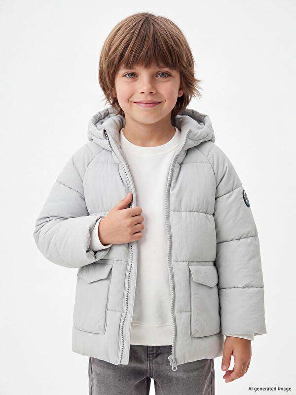 LCW Kids Kapüşonlu Kapaklı Cepli Erkek Çocuk Mont