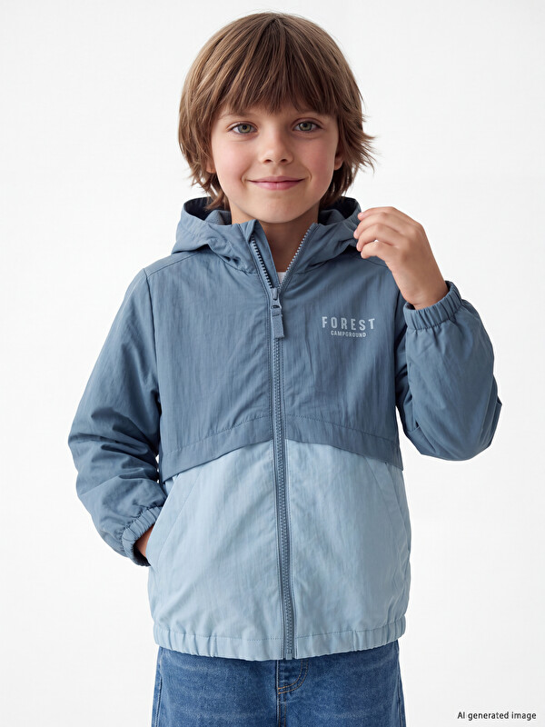 LCW Kids Kapüşonlu Baskılı Erkek Çocuk Yağmurluk