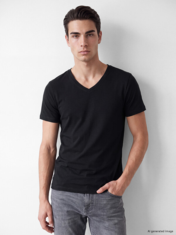 LC WAIKIKI V Neck Short Sleeve Men's T-Shirt