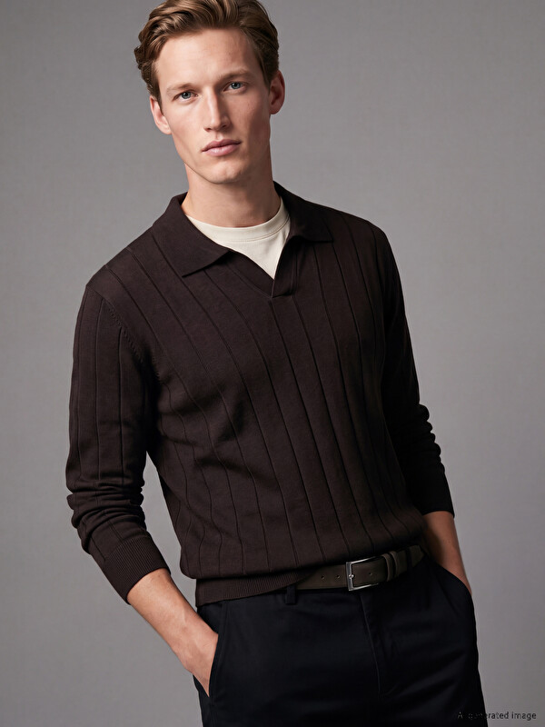 SOUTHBLUE Polo Collar Ribbed Men's Knitwear Sweater