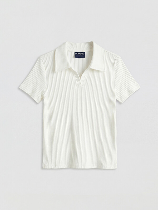 LCW Kids Polo Yaka Kız Çocuk Fitilli Tişört