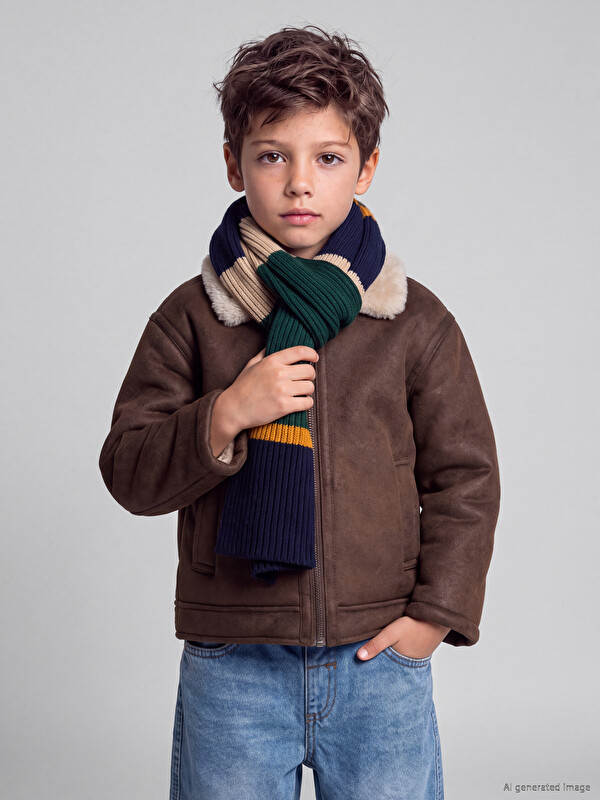 LCW Kids Kürklü Yaka Erkek Çocuk Süet Görünümlü Mont