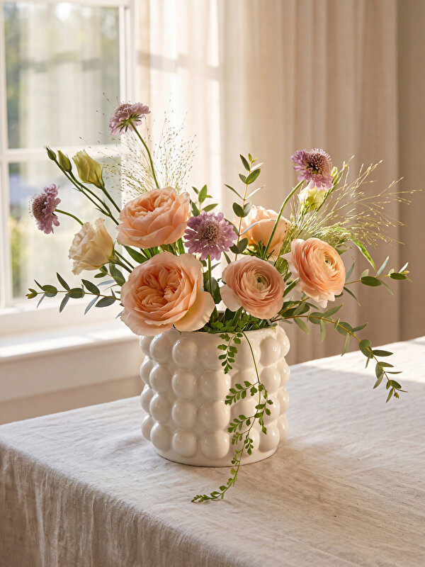 LCW HOME Cylindrical Bubble Patterned Ceramic Vase