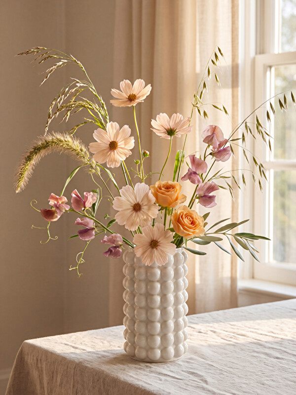 LCW HOME Embossed Patterned Cylinder Ceramic Vase