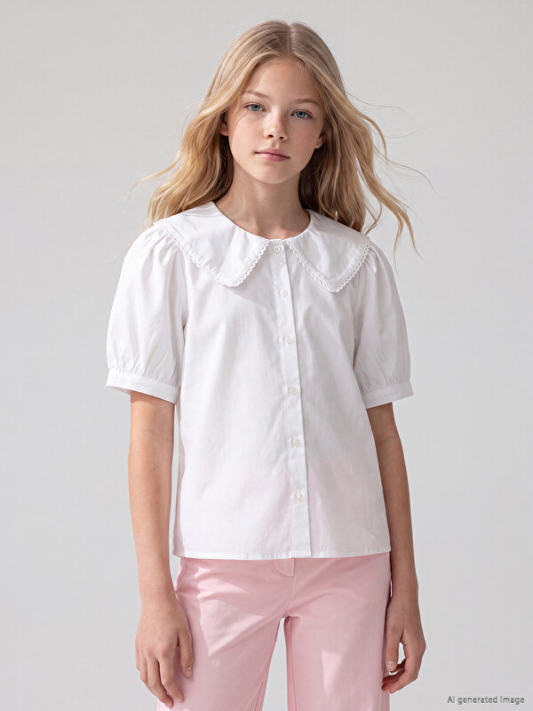 LCW Kids Bebe Yaka Poplin Kız Çocuk Gömlek