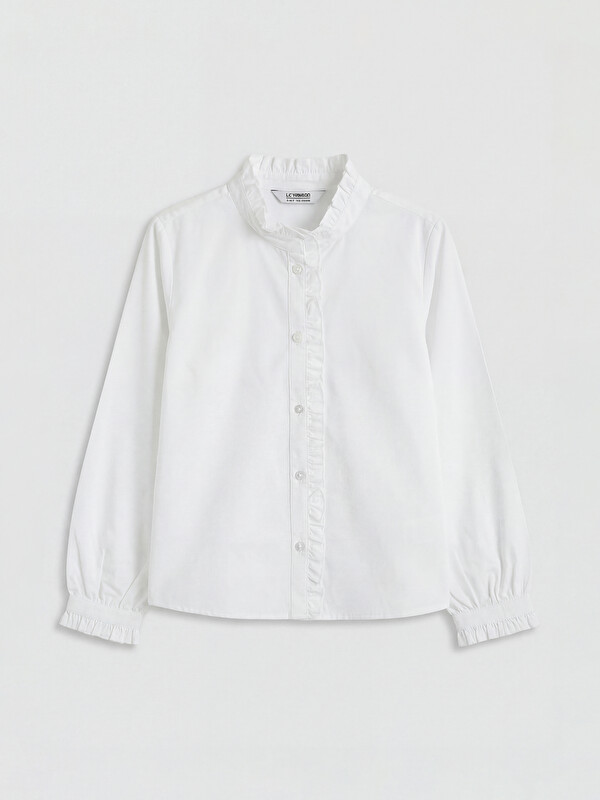 LCW Kids Frilled Grandad Collar Poplin Girls' Shirt