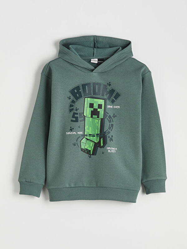 LCW Kids Kapüşonlu Minecraft Baskılı Erkek Çocuk Kalın Sweatshirt