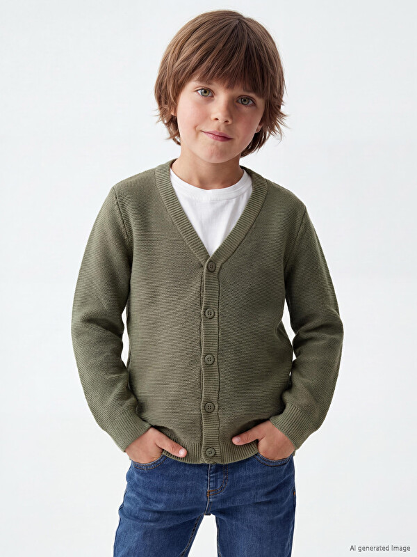 LCW Kids V Yaka Uzun Kollu Erkek Çocuk Triko Hırka