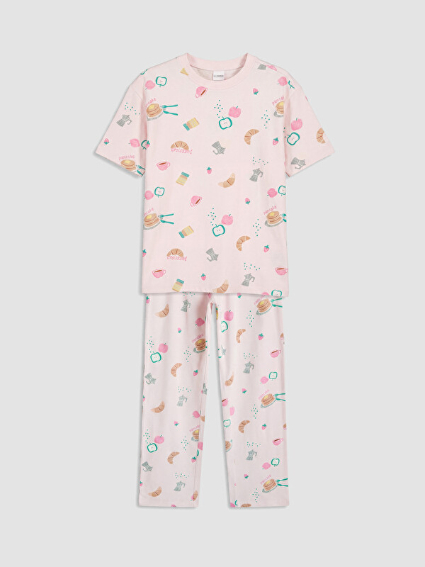 LCW Kids Crew Neck Printed Girls' Pyjamas Set