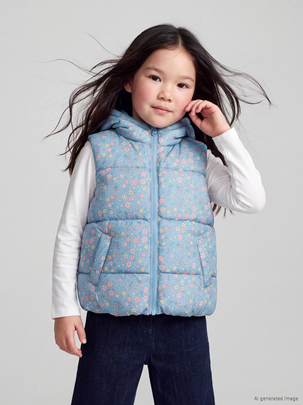 LCW Kids Hooded Floral Girls' Puffer Gilet