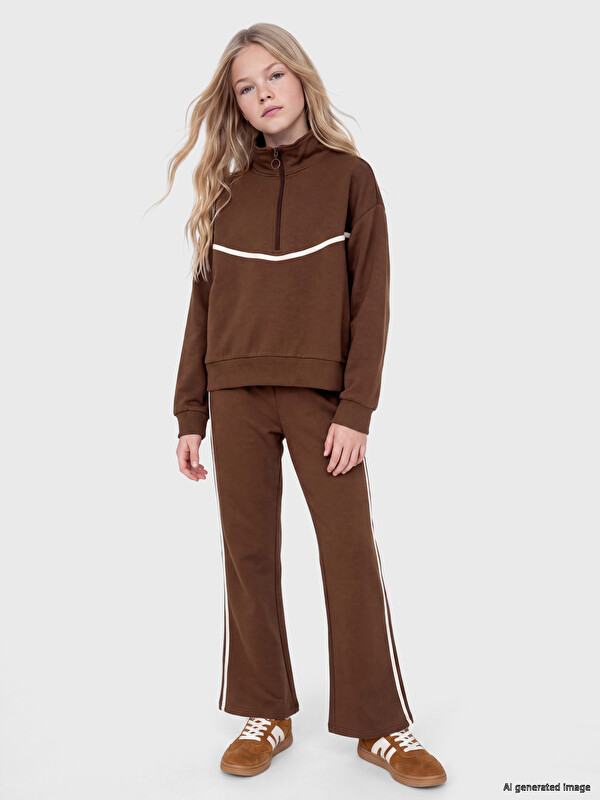 LCW Kids Mock Neck Girls' Soft Touch Tracksuit Set