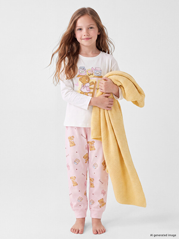 LCW Kids Crew Neck Printed Girls' Pyjamas Set
