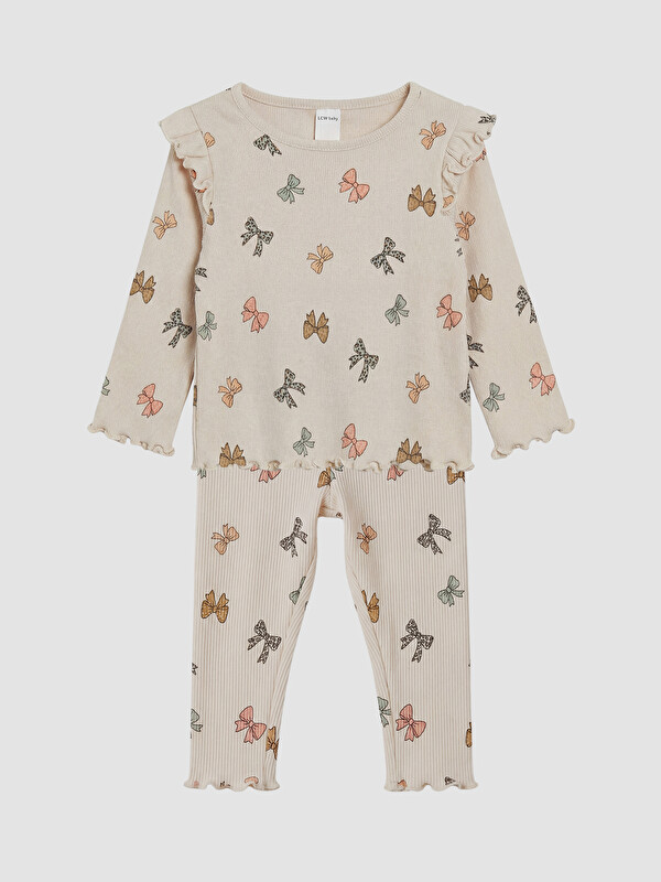 LCW baby Fiyonk Desenli Kız Bebek Triko Takım