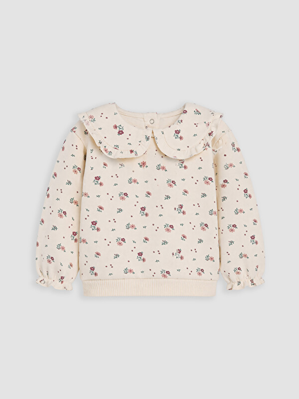 LCW baby Bebe Yaka Çiçekli Kız Bebek Sweatshirt