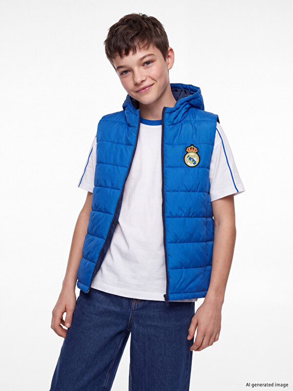 LCW Kids Kapüşonlu Real Madrid Nakışlı Erkek Çocuk Şişme Yelek