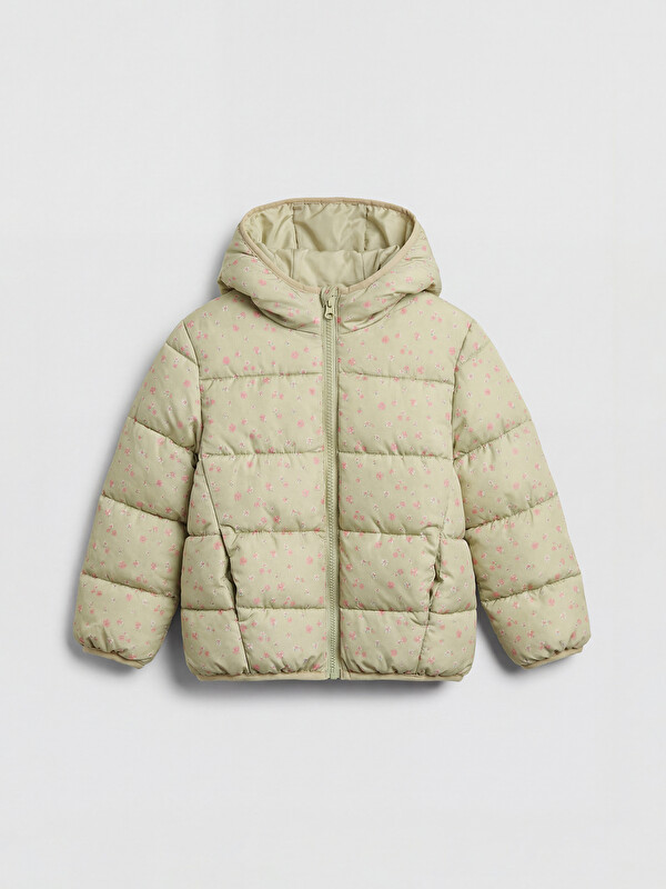 LCW Kids Kapüşonlu Çiçekli Kız Çocuk Şişme Mont