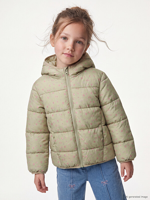 LCW Kids Hooded Floral Girls' Puffer Coat