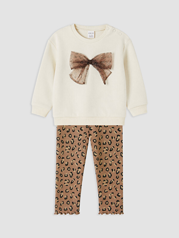 LCW baby Fiyonk Detaylı Leopar Desenli Kız Bebek Takım