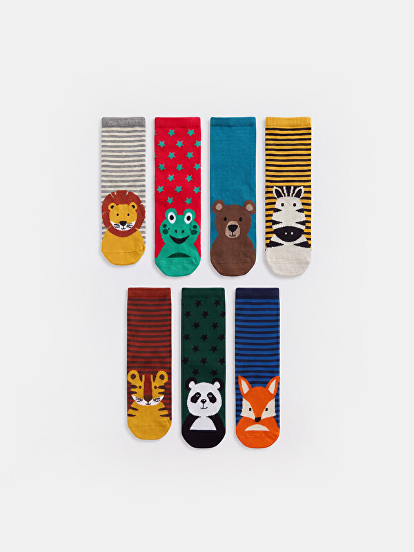 LCW Kids Boys' Animal Print Ankle Socks - Set of 7
