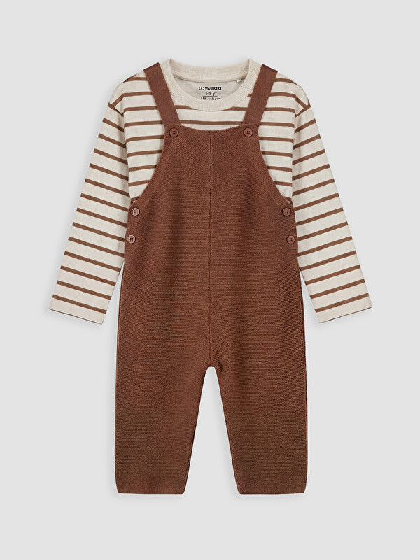 LCW baby Striped Baby Boys' Knitwear Dungarees and T-shirt Set