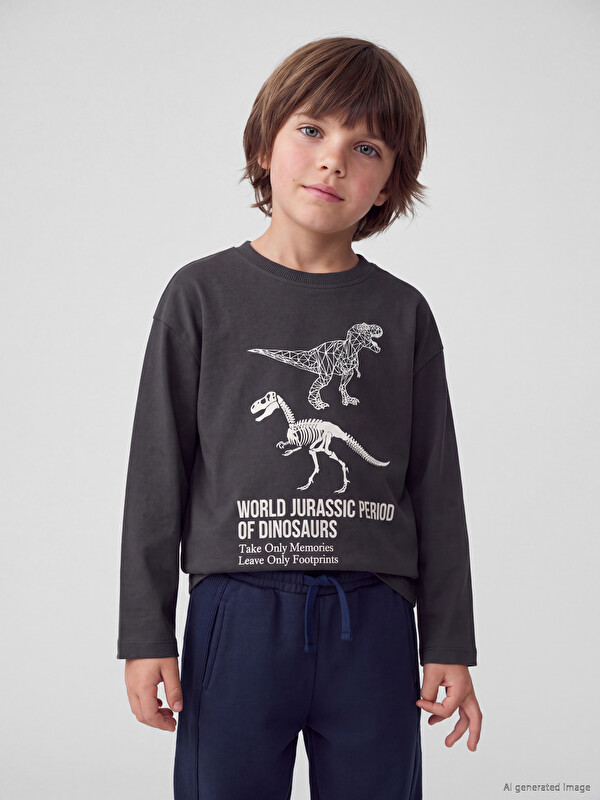 LCW Kids Bisiklet Yaka Baskılı Erkek Çocuk Tişört