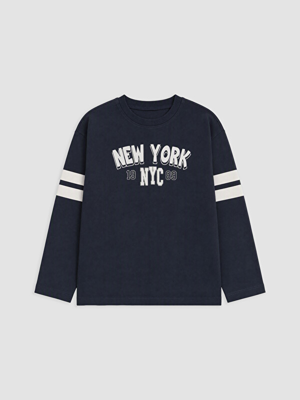 LCW Kids Bisiklet Yaka NYC Baskılı Erkek Çocuk Tişört