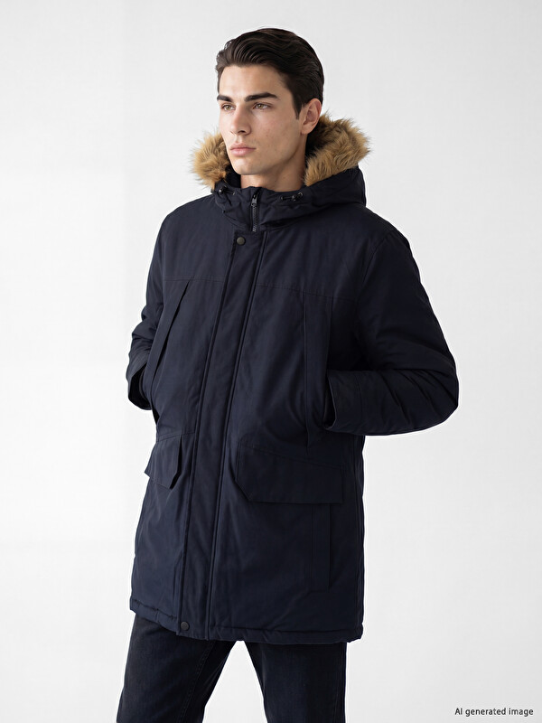 LCWAIKIKI Classic Regular Fit Kürklü Kapüşonlu Erkek Mont