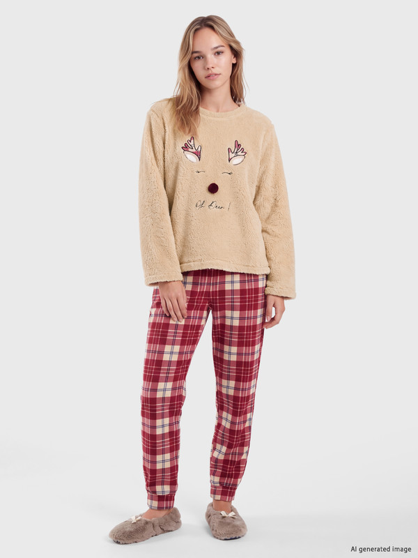 LCW DREAM Embroidered Women's Velvet Pyjamas Set