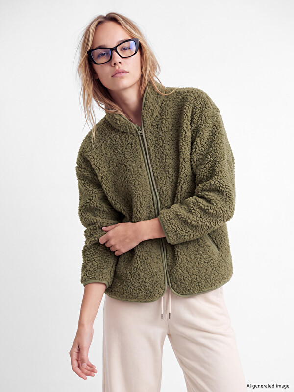 LCW DREAM Mock Neck Women's Plush Cardigan