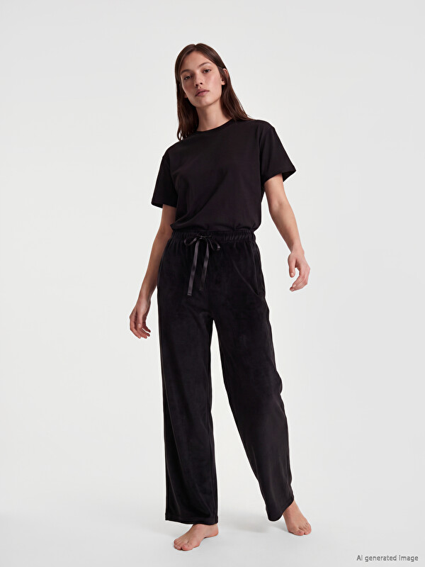 LCW DREAM Beli Lastikli Kadife Kadın Pijama Alt