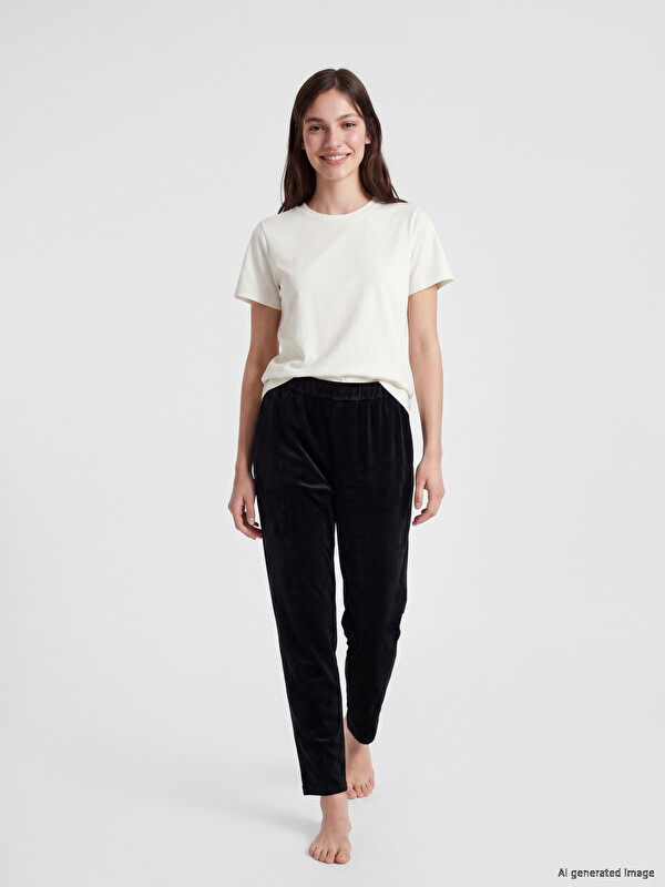 LCW DREAM Elastic Waist Women's Velvet Pyjama Bottoms