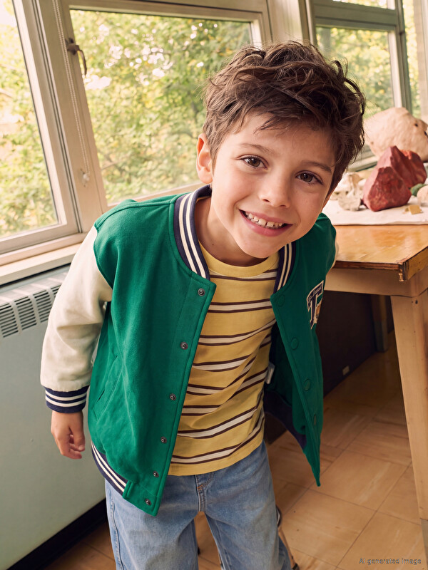 LCW Kids Baseball Collar Embroidered Boys' Cardigan