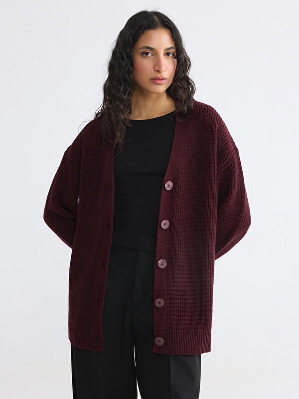 LCW Modest Cardigan Basic Tricot pentru Femei cu Decolteu în V