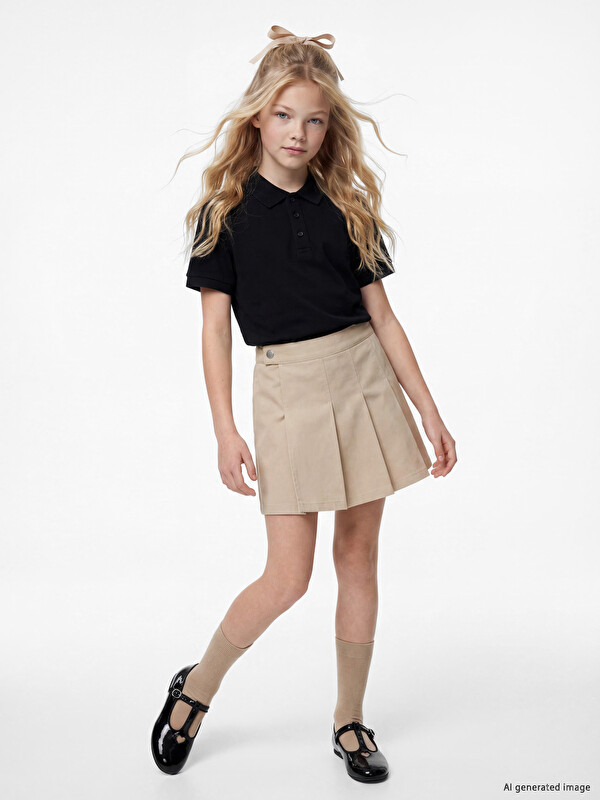 LCW Kids Kız Çocuk Pileli Gabardin Şort Etek