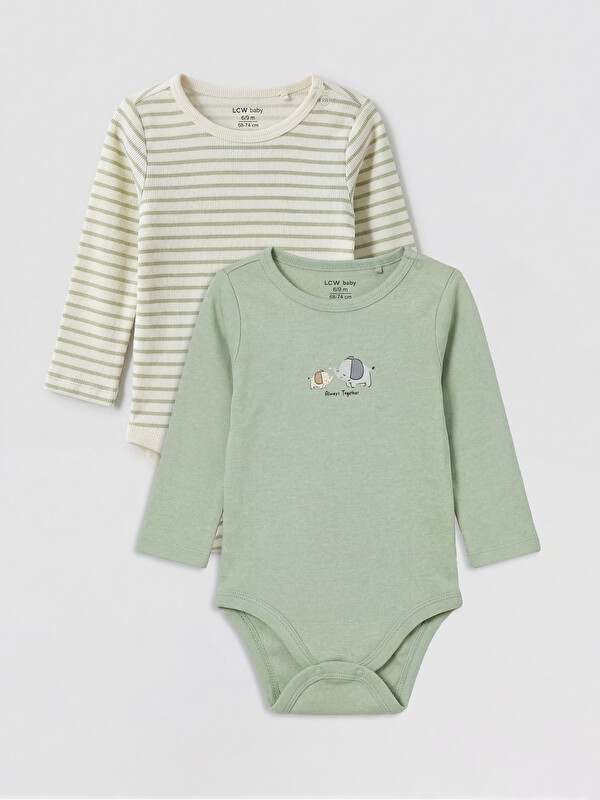LCW baby Bisiklet Yaka Baskılı Erkek Bebek Çıtçıtlı Body 2'li