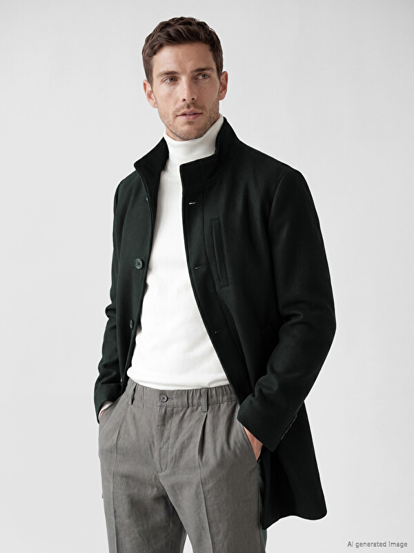 LCWAIKIKI Classic Regular Fit Dik Yaka Erkek Kaşe Kaban