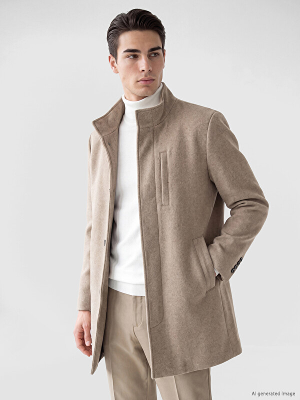 LCWAIKIKI Classic Regular Fit Dik Yaka Erkek Kaşe Kaban