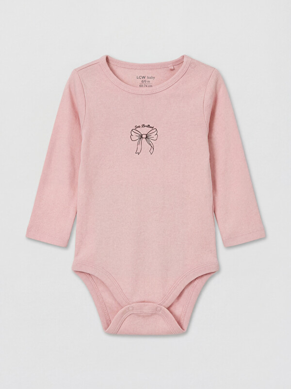 LCW baby Bisiklet Yaka Baskılı Kız Bebek Çıtçıtlı Body