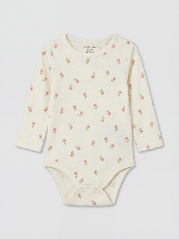LCW baby Bisiklet Yaka Çiçekli Kız Bebek Çıtçıtlı Body