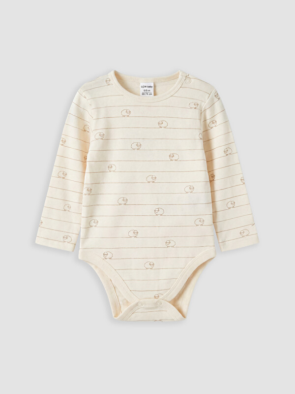 LCW baby Bisiklet Yaka Desenli Uzun Kollu Erkek Bebek Body