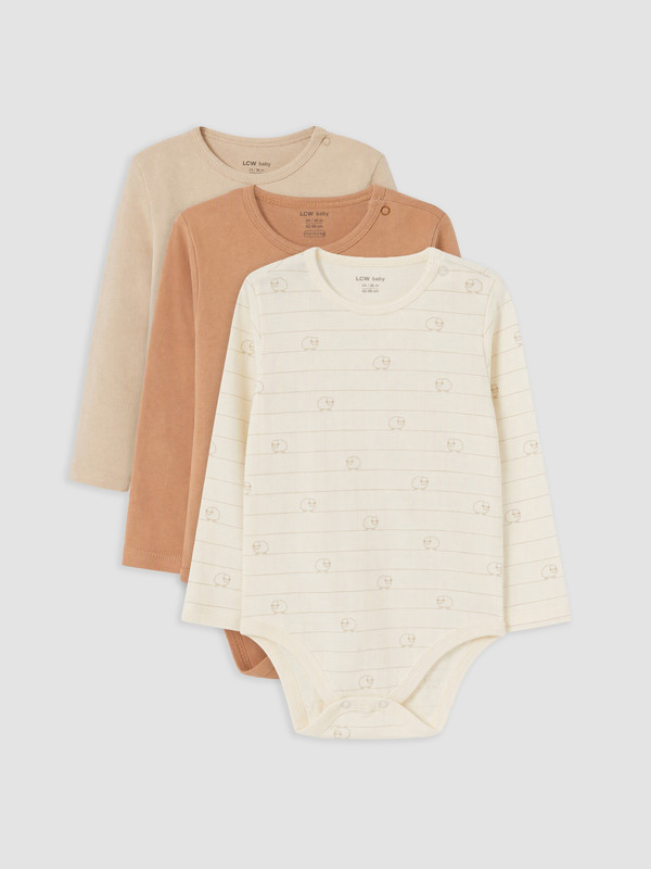LCW baby Body Bébé Garçon Col Rond Imprimé À Pressions Lot De 3