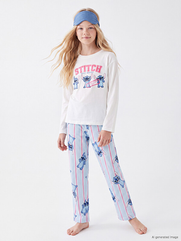 LCW Kids Stitch Baskılı Kız Çocuk Pijama Takım