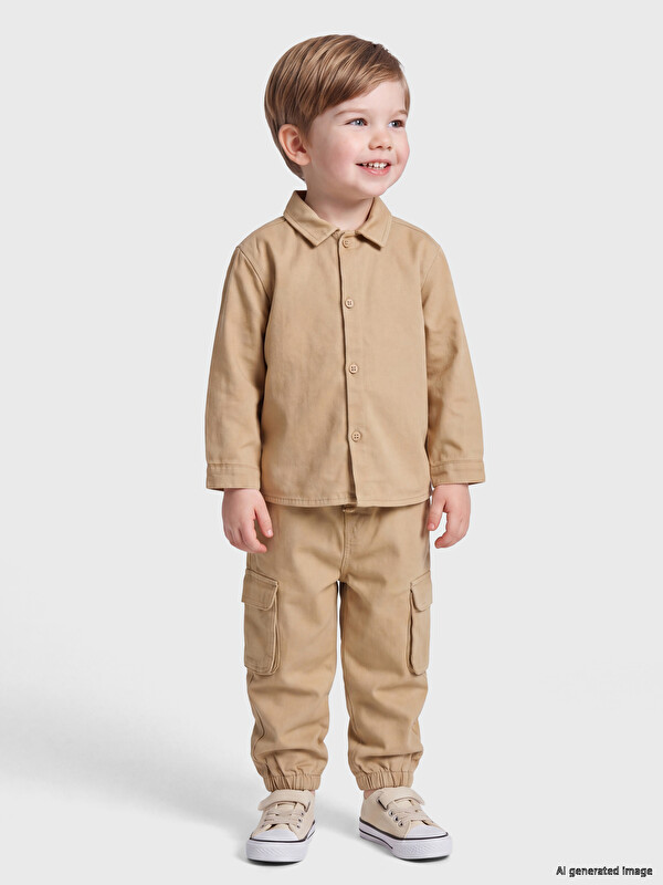 LCW baby Loose Fit Erkek Bebek Gabardin Kargo Pantolon