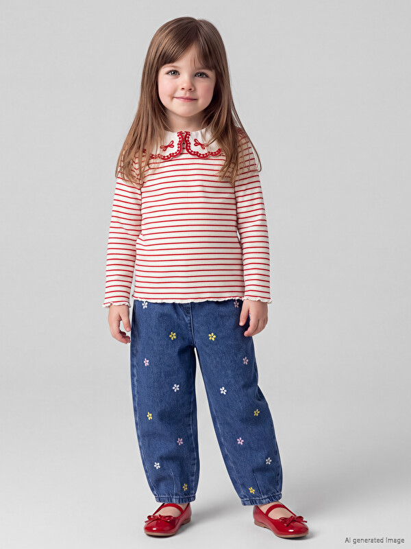 LCW baby Peter Pan Collar Striped Baby Girls' T-Shirt