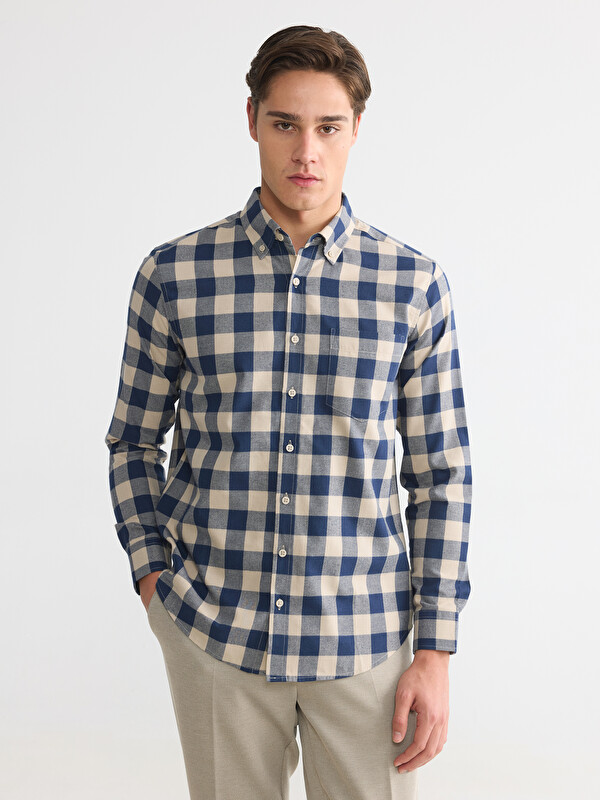 LCWAIKIKI Classic Regular Fit Plaid Gabardine Men's Shirt
