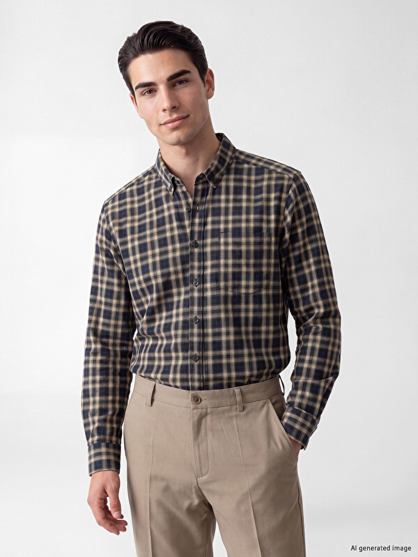 LCWAIKIKI Classic Standard Fit Plaid Gabardine Men's Shirt