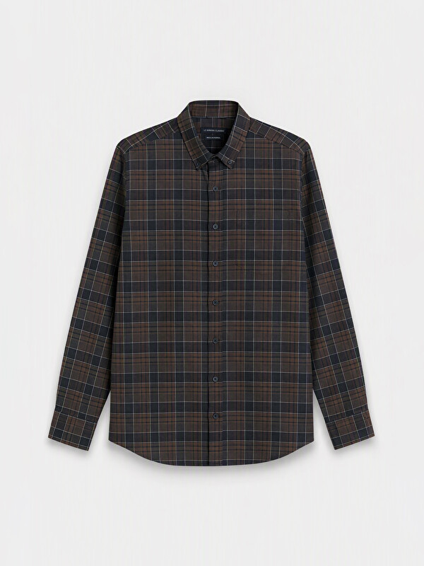 LCWAIKIKI Classic Regular Fit Ekose Gabardin Erkek Gömlek