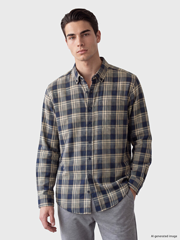 LCWAIKIKI Classic Regular Fit Ekose Gabardin Erkek Gömlek