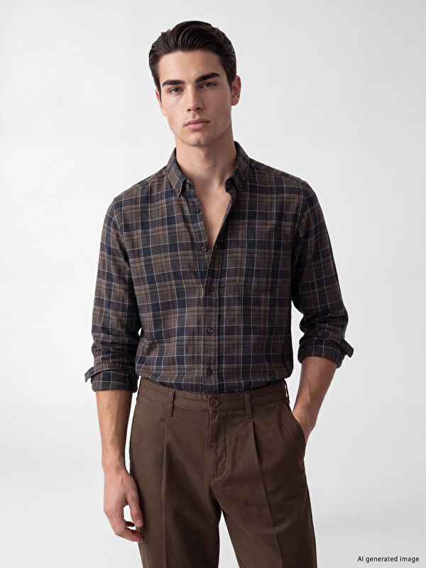 LCWAIKIKI Classic Regular Fit Ekose Gabardin Erkek Gömlek