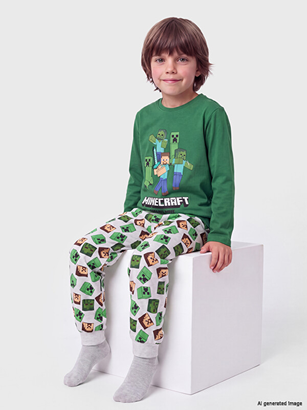 LCW Kids Minecraft Set pizhamash i stampuar për djem